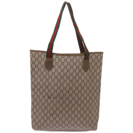 GUCCI GG Plus Supreme Web Sherry Line Tote Bag PVC Beige Red Green ep3451