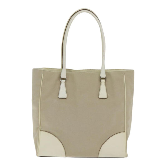 Luxury Prada Tote Bag Canvas Leather Beige Cream Silver ep5828
