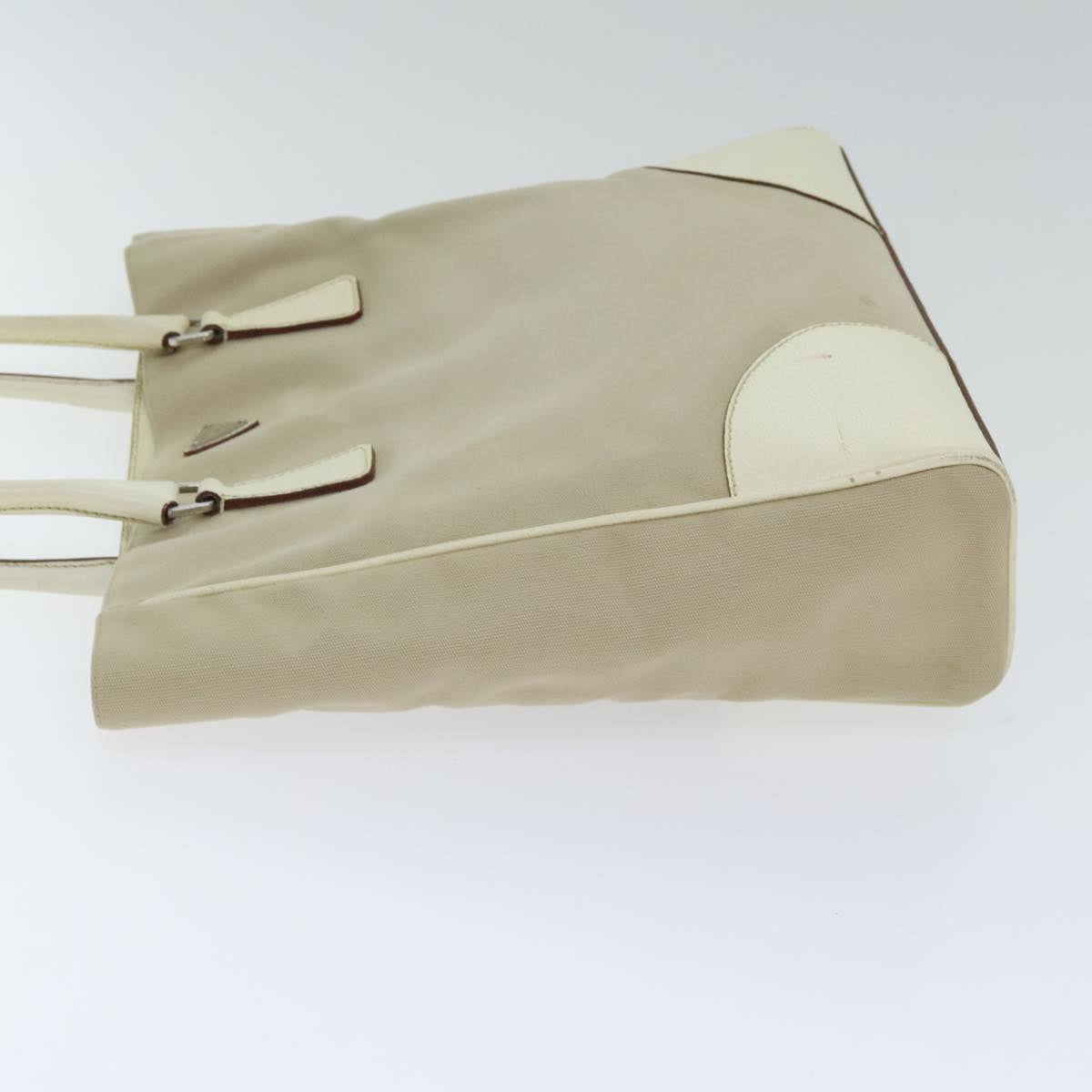Luxury Prada Tote Bag Canvas Leather Beige Cream Silver ep5828