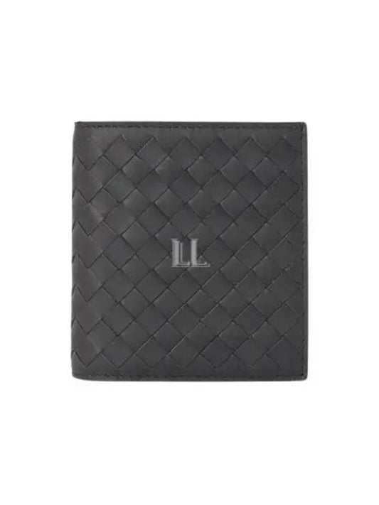 Luxury Bottega Veneta Intrecciato Leather Half Wallet Dark Grey