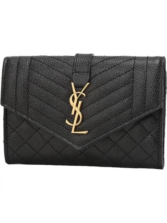 Luxury Saint Laurent Matelasse Monogram Envelope Small Half Wallet Black