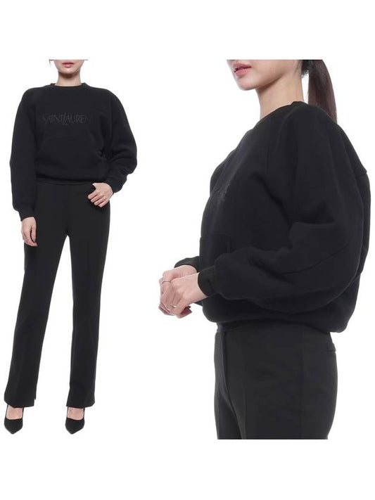 Luxury Saint Laurent Embroidered Logo Cotton Sweatshirt Black