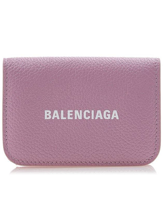 Luxury Balenciaga Logo Tripold Leather Half-Wallet Pink