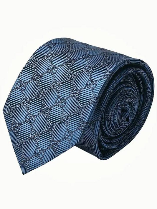 Luxury Gucci Trending 2025 GG Pattern Slim Silk Tie Blue