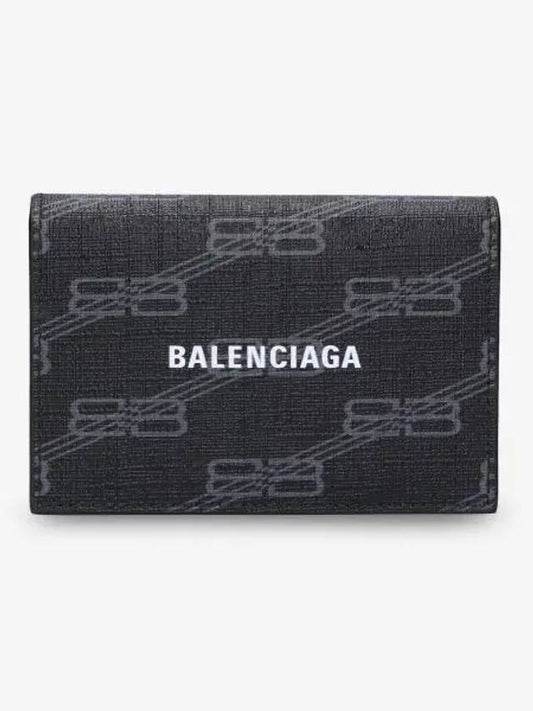 Luxury Balenciaga BB Monogram Card Wallet Black
