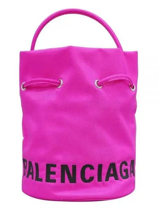 Luxury Balenciaga Logo Drawstring Bucket Bag Pink