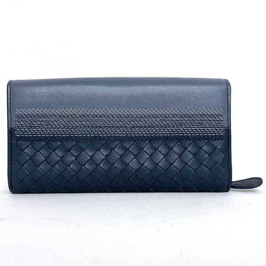 Luxury Bottega Veneta Intrecciato blue Leather Long Wallet (Bi-Fold) ()