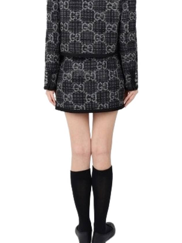 Luxury Gucci Trending 2025 Women's GG Monogram Tweed A-Line Skirt Dark Grey