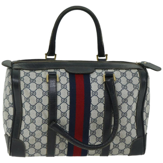 GUCCI GG Supreme Sherry Line Boston Bag PVC Navy Red fm3263