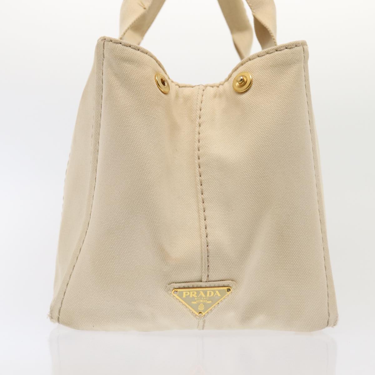Luxury Prada Canapa MM Hand Bag Canvas White Gold fm3744