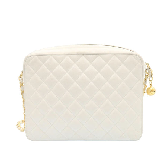 Luxury Chanel Matelasse Chain Shoulder Bag Caviar Skin Gold White CC am1370gA
