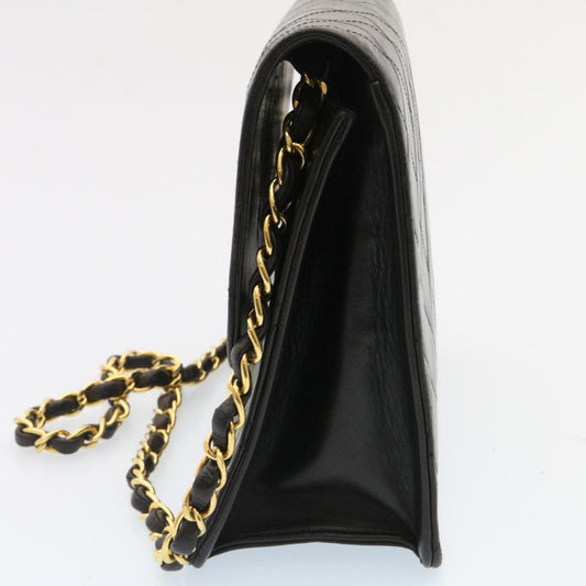 CHANEL Matelasse Chain Flap Shoulder Bag Lamb Skin Black Gold CC am1708gA