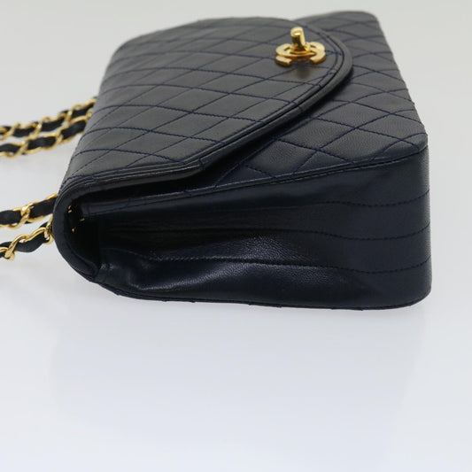 CHANEL Matelasse Chain Flap Shoulder Bag Lamb Skin Navy Gold CC am2602gA