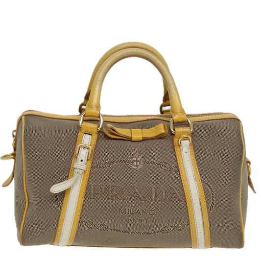 Luxury Prada Hand Bag Canvas Beige Yellow hk1503