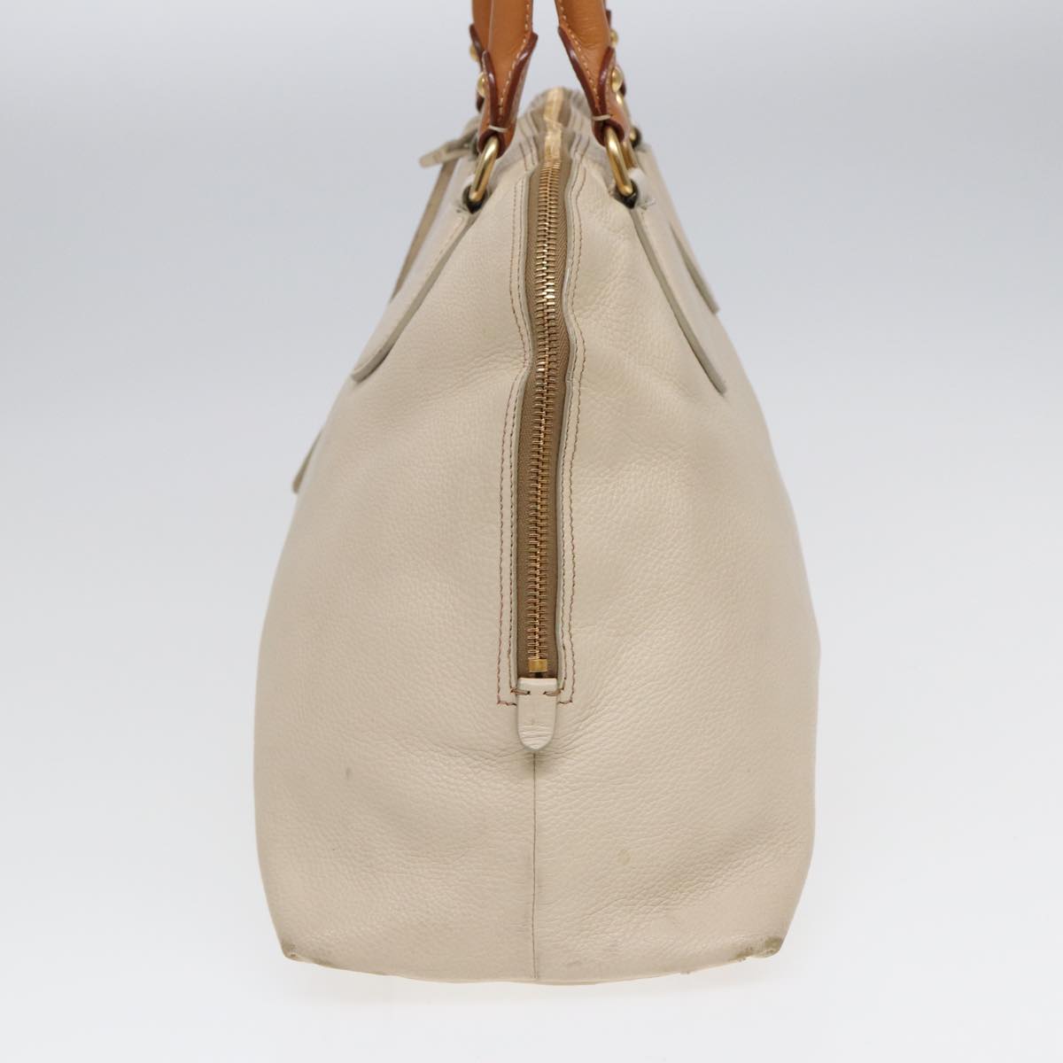 Luxury Prada Hand Bag Leather White Brown gold hk1562