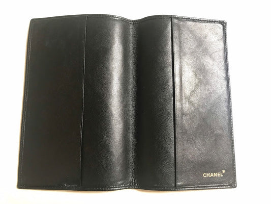 Luxury Chanel Vintage black stitched leather book cover, diary cover, checkbook case etc