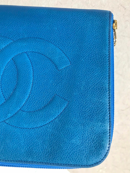 Luxury Chanel Vintage blue caviar clutch bag, iPhone case, large wallet, cosmetic case pouch, mini bag