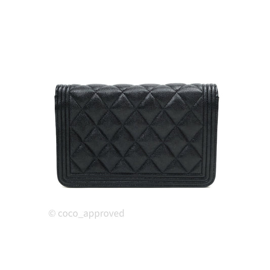 Chanel Quilted Boy Wallet on Chain WOC Black Caviar Gold Hardware