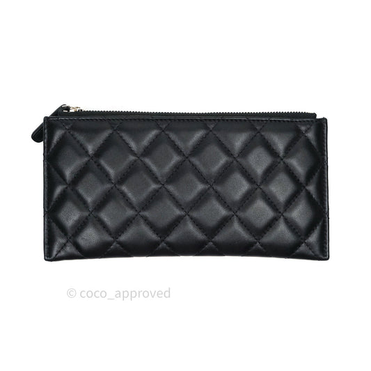 Chanel O Case Phone Case Pouch Card Holder Black Lambskin Silver Hardware