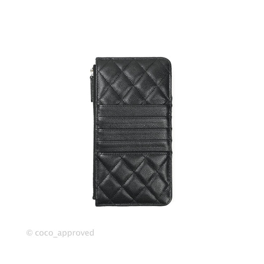 Chanel Classic Flat Black Caviar Wallet Pouch Silver Hardware
