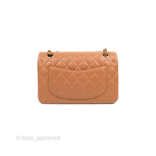 Chanel Small Classic Quilted Flap Dark Beige Caramel Lambskin Gold Hardware