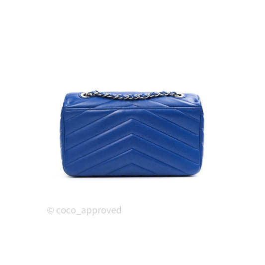 Chanel Chevron Quilted Medium Blue Grained Calfskin Silver Hardware