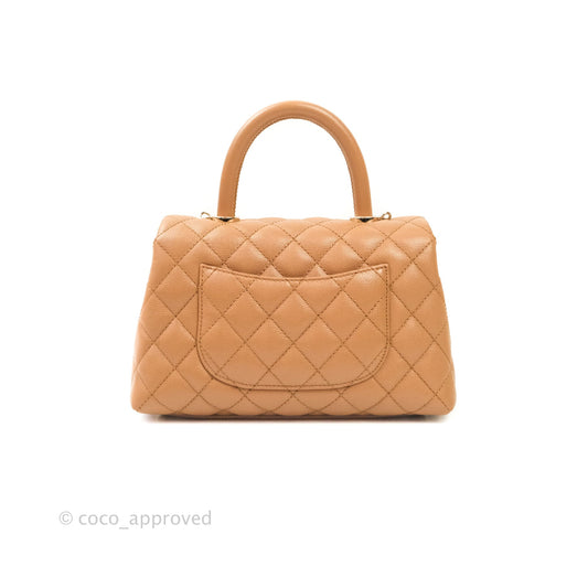 Chanel Mini Coco Handle Quilted Dark Beige Caviar Gold Hardware 21P