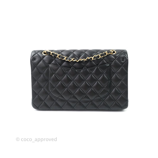 Chanel Classic M/L Medium Double Flap Bag Black Lambskin Gold Hardware