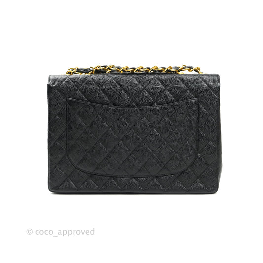Chanel Classic Vintage Jumbo Single Flap Black Caviar 24K Gold Hardware