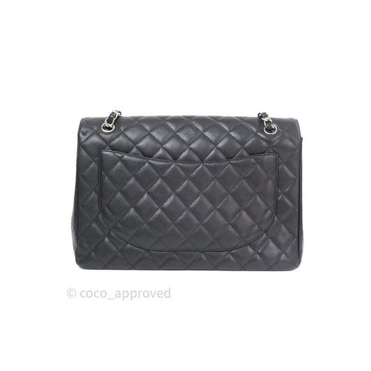 Chanel Classic Maxi Single Flap Quilted Black Caviar Silver Hardware