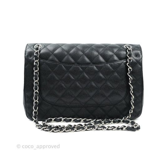 Chanel Classic Jumbo Double Flap Black Caviar Silver Hardware