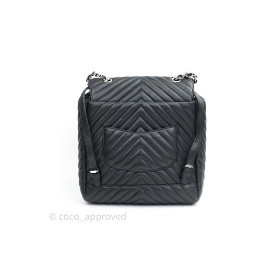Chanel Calfskin Chevron Small Urban Spirit Backpack Black Silver Hardware