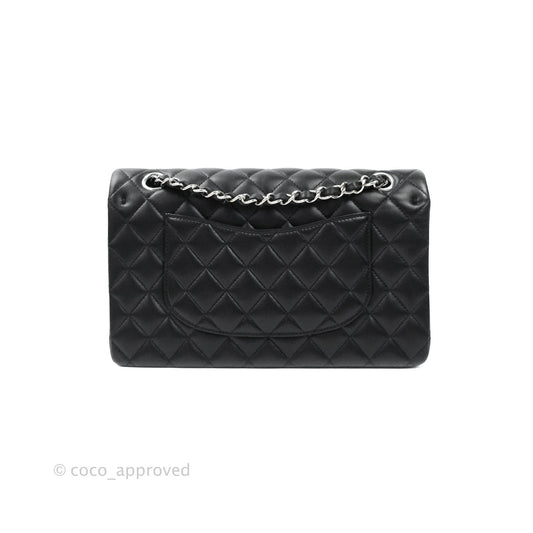 Chanel Classic M/L Medium Double Flap Bag Black Lambskin Silver Hardware