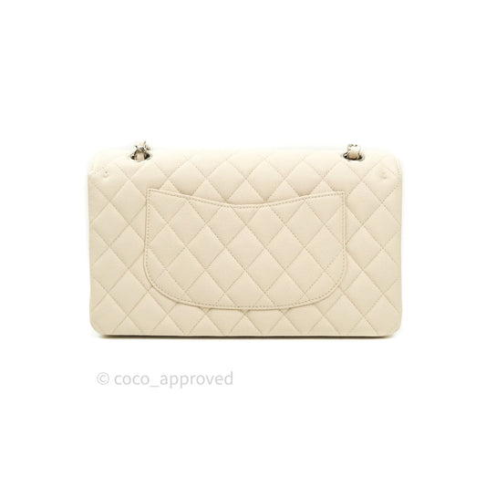 Chanel Classic M/L Medium Double Flap Quilted Ivory Caviar Silver Hardware