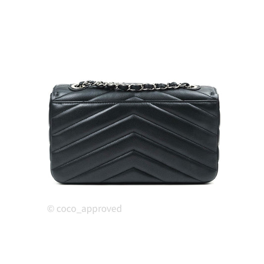 Chanel Medium Chevron Grained Calfskin Black Silver Hardware