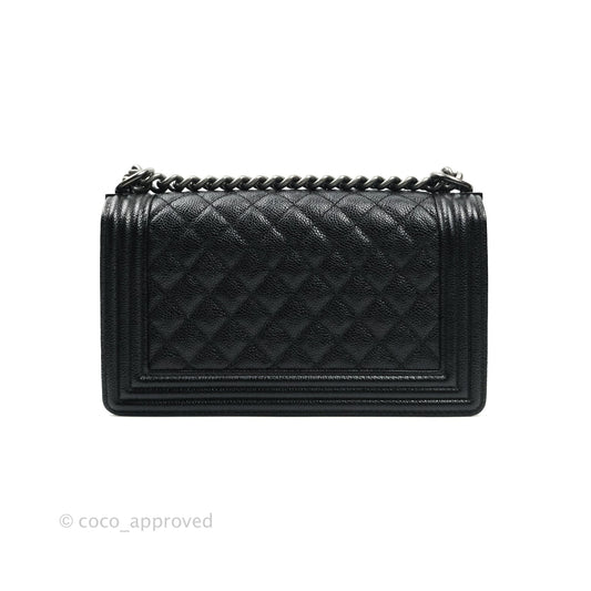 Chanel Boy Quilted Medium Black Caviar Ruthenium Hardware