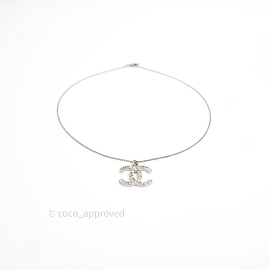 Chanel CC Necklace Silver Crystal