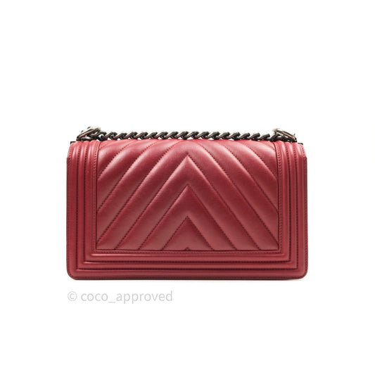 Chanel Boy Chevron Medium Red Calfskin Ruthenium Hardware