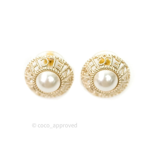 Chanel Pearl CC Round Rope Logo Earrings Gold