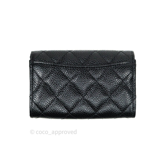 Chanel Caviar Quilted Flap Card Holder Black Gold Hardware