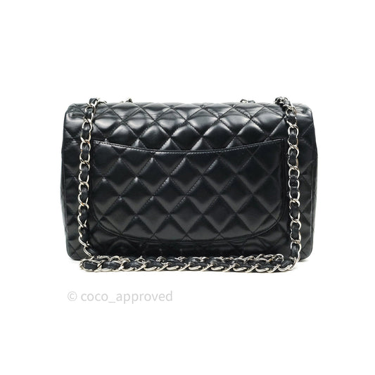 Chanel Classic Quilted Jumbo Single Flap Black Lambskin Silver Hardware