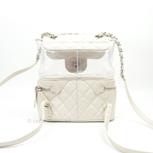 Chanel Crumpled Calfskin PVC Quilted Backpack White