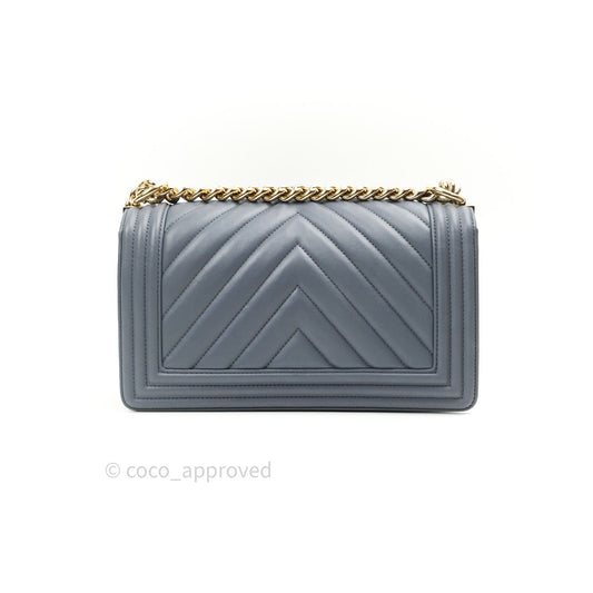 Chanel Boy Chevron Medium Grey Calfskin Light Gold Hardware