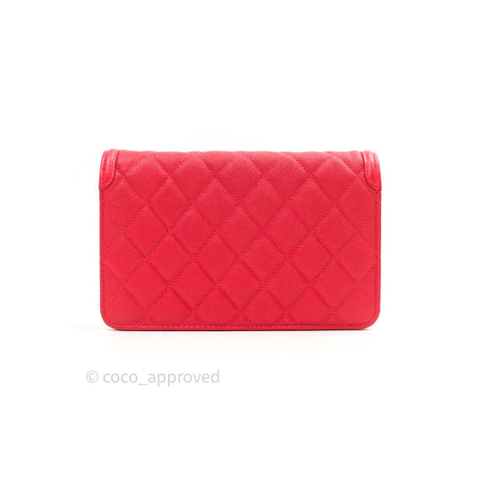 Chanel Filigree Wallet on Chain WOC Red Caviar Gold Hardware