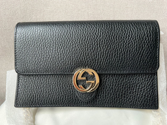 Luxury Gucci Black Interlocking Chain Wallet