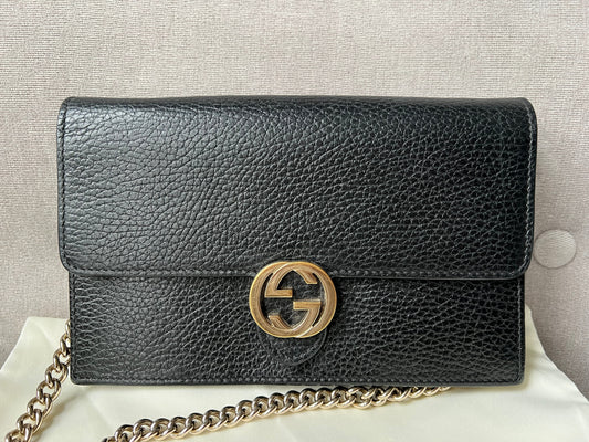 Luxury Gucci Black Interlocking Chain Wallet