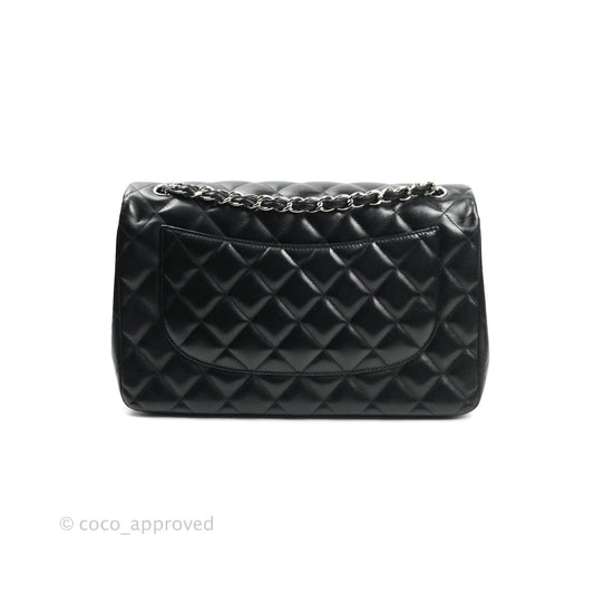 Chanel Jumbo Double Flap Bag Black Lambskin Silver Hardware