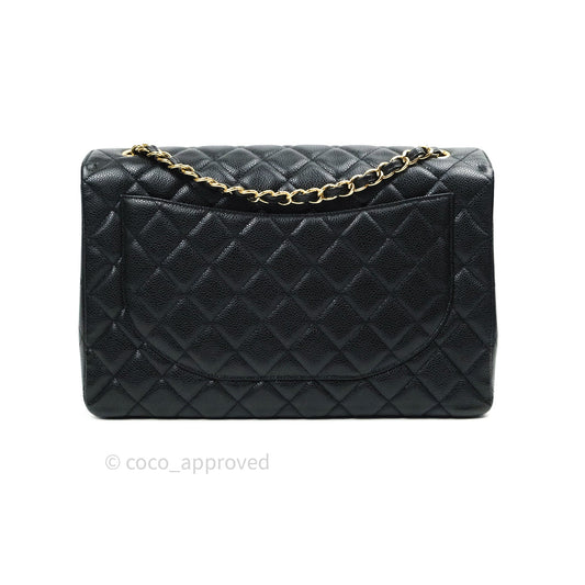Chanel Classic Maxi Single Flap Quilted Black Caviar Gold Hardware