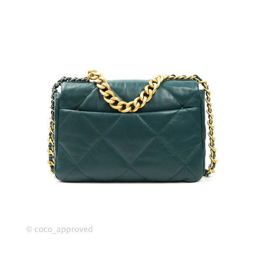 Chanel 19 Medium Dark Green Mixed Hardware Goatskin