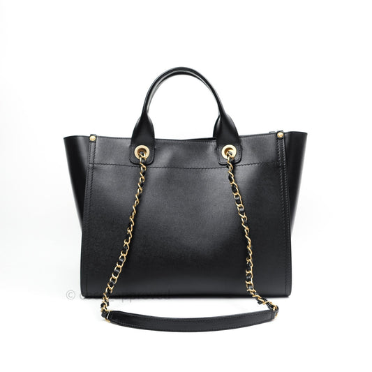 Chanel Small Studded Deauville Tote Black Caviar Gold Hardware